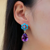 Turquoise Amethyst Diamond Drop Earrings