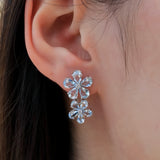 Aquamarine Diamond Double Blossom Pearl Convertible Drop Earrings