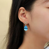 Aquamarine Diamond Blossom Topaz Drop Earrings