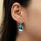 Aquamarine Diamond Blossom Topaz Drop Earrings