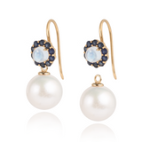 Harper Moonstone and Sapphire Cluster with Pearl Drop Earrings