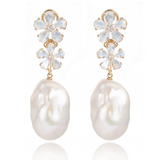 Moonstone Diamond Double Blossom Pearl Convertible Drop Earrings